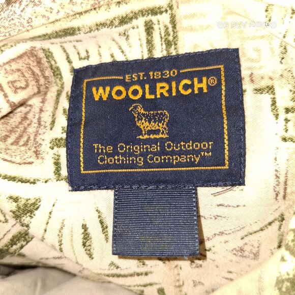 Vintage Woolrich Mens Beige & Green Short-Sleeve Button-Up Shirt With Nature Pri - Picture 6 of 7